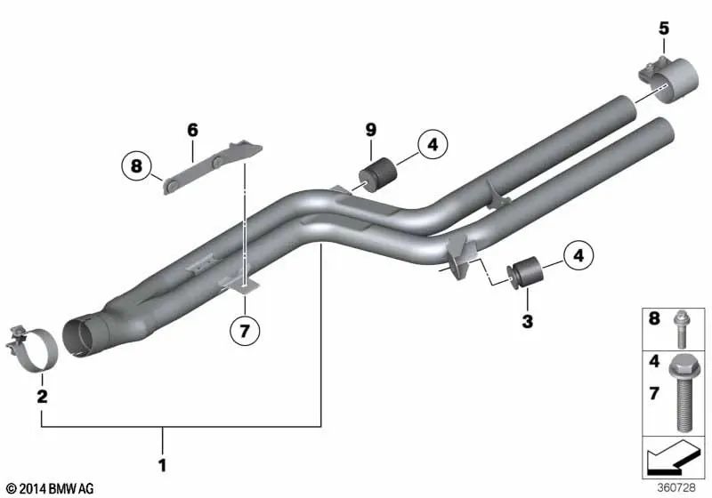 Tubo delantero para BMW Serie 5 F07, F07N (OEM 18308619160). Original BMW