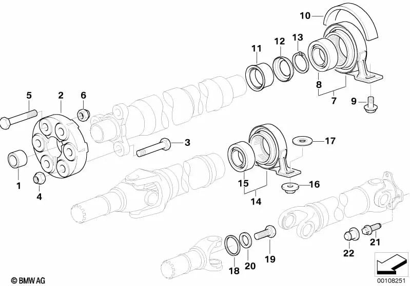 Cojinete central delantero para BMW Serie 3 E46 (OEM 26121229683). Original BMW.