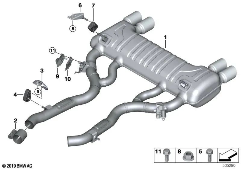 Soporte Silenciador Trasero Derecho para BMW Serie 1 F20, F21, Serie 2 F22, F23, F87, Serie 3 F30, F31, F34, F35, Serie 4 F32, F33, F36 (OEM 18307620317). Original BMW.