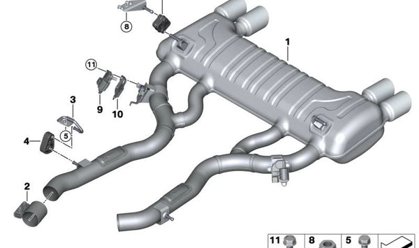 Silenciador trasero con válvula de escape OEM 18308747750 para BMW F87 (M2, M2 Competition). Original BMW.