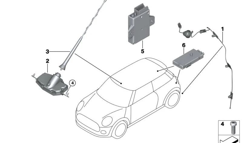 Base de antena Stabant.AM/FM/TEL/GPS/SDARS para MINI F57, F57N (OEM 65208782596). Original BMW