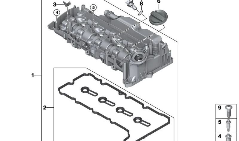 Cylinder head cover OEM 11128490022 for BMW U06 (1 Series, 2 Series Active Tourer). Original BMW