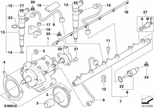 Cylindrical screw for BMW E46, E39, E38, E53 (OEM 13517781477). Genuine BMW.