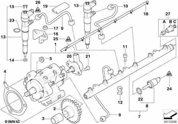 Conducción de presión para BMW Serie 3 E46, Serie 5 E39, Serie 7 E38, X5 E53 (OEM 13537804234). Original BMW