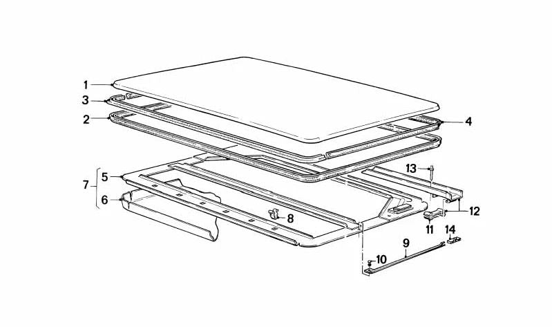 Guía deslizante techo solar OEM 54121933905 para BMW E21, E30, E12, E28, E24, E23. Original BMW.