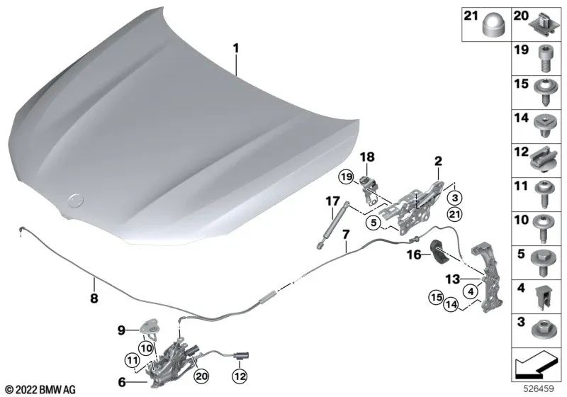 Levier d'activation du capot avant pour BMW F90, G30, G31, G38, G32, G11, G11n, G12, G12N (OEM 51237410655). BMW d'origine.