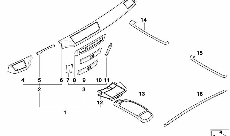 Wood trim right dashboard for BMW E65, E66 (OEM 51457025308). Original BMW