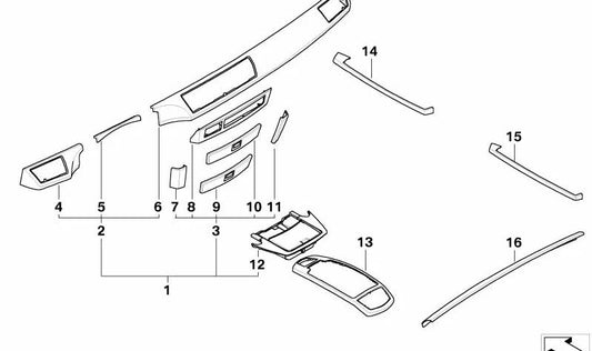 Wood trim right dashboard for BMW E65, E66 (OEM 51457025308). Original BMW