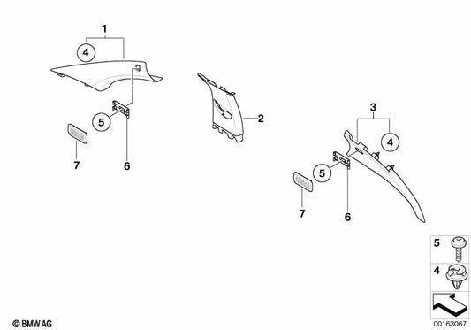 Cubierta del Pilar C Derecha para BMW E81 (OEM 51438036146). Original BMW.