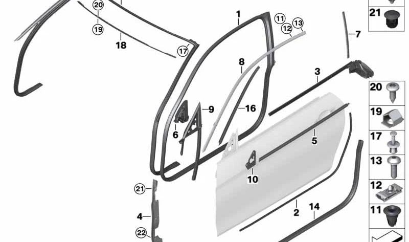 Sellado de Canaleta Puerta Derecha para BMW Serie 4 F32, F33, F82, F83 (OEM 51337279736). Original BMW