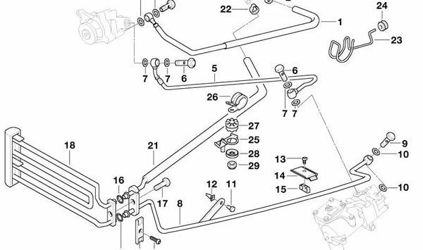 Soporte de manguito de presión OEM 32411125658 para BMW (Modelos compatibles: E30, E28, E34, E39, E24, E32, E38, E31). Original BMW.