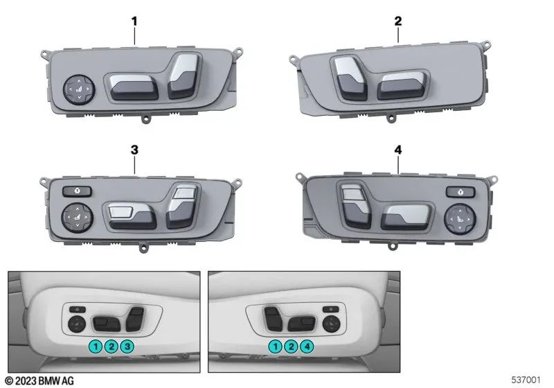 Interruptor de ajuste del asiento izquierdo para BMW X5 F95, G05, G05N, G18, X6 F96, G06, G06N, X7 G07N (OEM 61315A44433). Original BMW