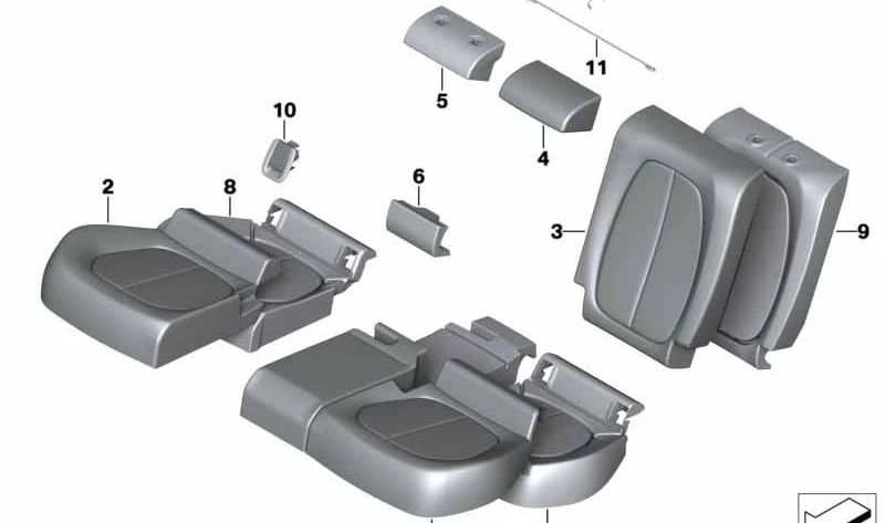 Funda del asiento de cuero sintético derecha para BMW Serie 2 F45, F48, F45N, F48N (OEM 52207375682). Original BMW