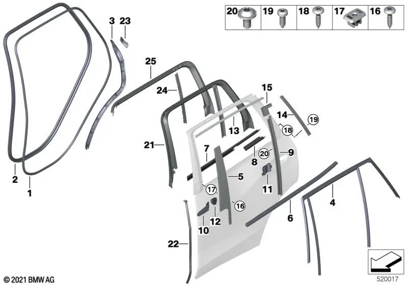 Cubierta del marco de la puerta trasera izquierda para BMW G07 (OEM 51357431137). Original BMW