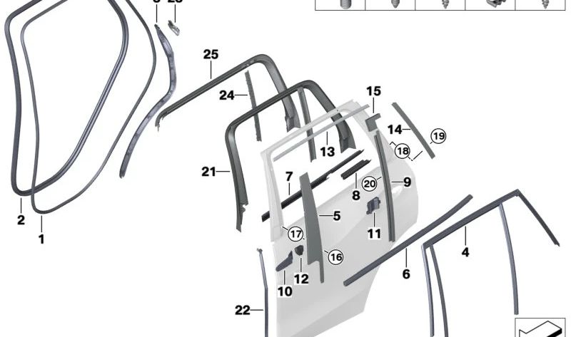 Moldura del Marco de la Ventana Columna C Puerta trasera izquierda para BMW X7 G07 (OEM 51357429417). Original BMW