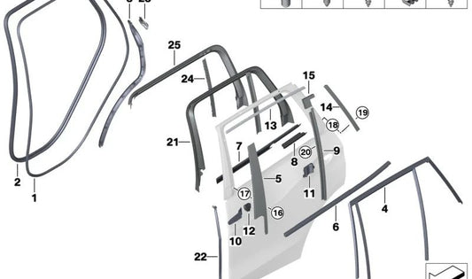 Fenster der Fenster -Spalte C Spalte C Spalte C Links Tür für BMW x7 G07 (OEM 51357429417). Original BMW