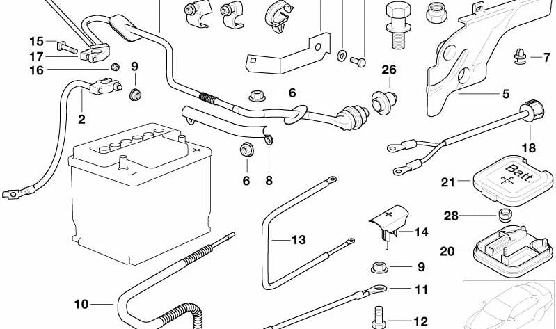 Generator-Starterkabel für BMW E39, E38 (OEM 12422247943). Original BMW