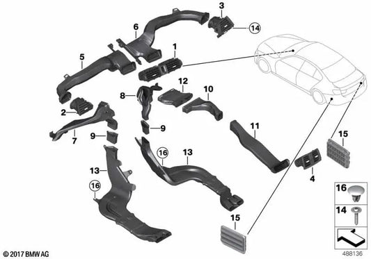 Right cold air duct for BMW 3 Series F30, F31, F34, F35, F80 and 4 Series F32, F33, F36, F82, F83 (OEM 64229218498). Genuine BMW