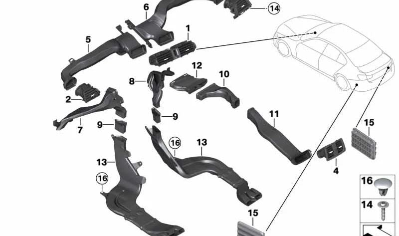 Rejilla de ventilación central OEM 64229218551 para BMW F30, F31, F34, F32, F33, F36. Original BMW