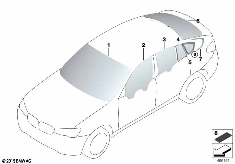 Ventana lateral fija negra trasera izquierda para BMW F26 (OEM 51377335517). Original BMW