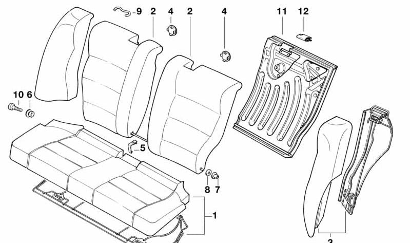 Rechte Rückenlehnenabdeckung für BMW 3er E36 (OEM 52208130144). Original BMW.