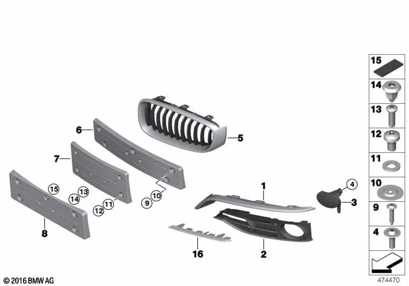 Rejilla de admisión de aire derecha para BMW Serie 3 F34N (OEM 51117416054). Original BMW.