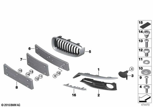 Rejilla de admisión de aire derecha para BMW Serie 3 F34N (OEM 51117416054). Original BMW.