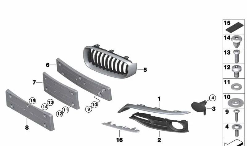 Rejilla derecha para paragolpes OEM 51117416058 para BMW Serie 3 GT (F34). Original BMW.