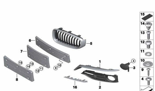 Rejilla parcialmente abierta izquierda para BMW Serie 3 F34N (OEM 51117416061). Original BMW