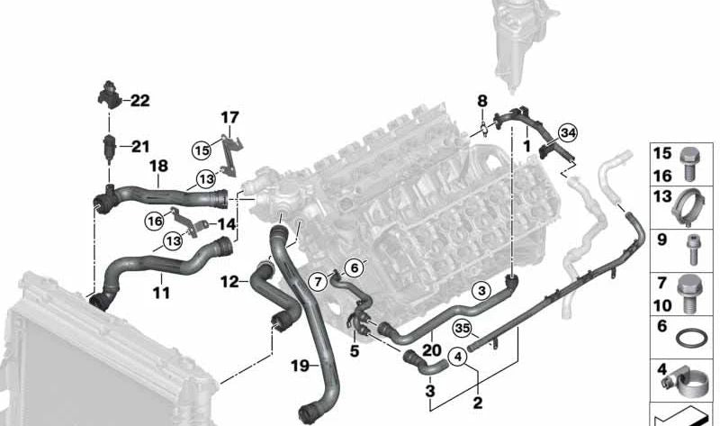 Support de tuyau de réfrigérant OEM 11537835522 pour BMW E60, E61, E63, E64. BMW d'origine.