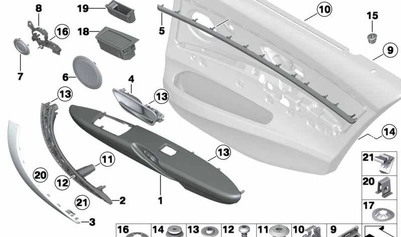 Cubierta del botón de bloqueo trasero para BMW Serie 3 F30, F31, F35, F80 (OEM 51427316860). Original BMW.