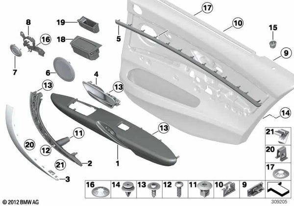 Soporte para el Tirador Trasero Izquierdo para BMW Serie 3 F30, F31, F35 (OEM 51427281467). Original BMW.