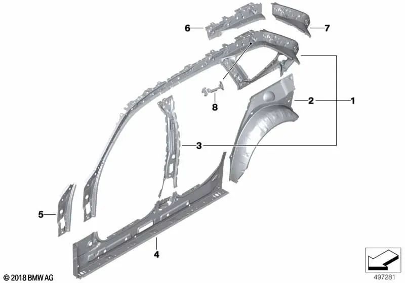 Radhaus exterior trasero izquierdo para BMW G20, G20N, G21, G21N, G28, G28N (OEM 41007488085). Original BMW