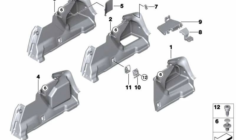 Revestimiento del Paso de Rueda del Maletero Derecho para BMW Serie 5 F10, F18 (OEM 51479163194). Original BMW.