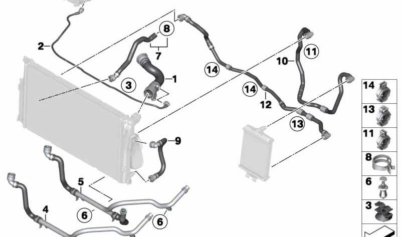 Manguera del sistema de refrigeración OEM 17127648644 para BMW F20, F21, F22, F23, F30, F31, F34, F32, F33, F36. Original BMW.