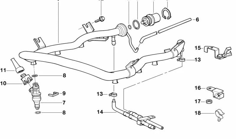 Fuel hose/clamp set for BMW E36, E31 (OEM 13311744277). Original BMW