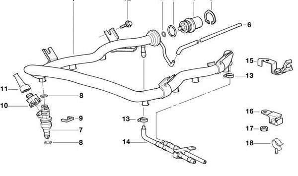 Juego de abrazaderas/mangueras de combustible para BMW E36, E31 (OEM 13311744277). Original BMW