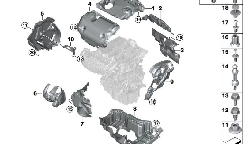 Cubierta acústica de culata OEM 11148607056 para BMW I12 (i8), I15 (i8 Roadster). Original BMW.