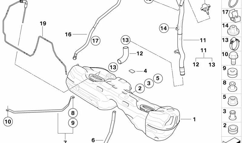 Tubo de ventilación y llenado OEM 16137207359 para BMW (Modelos compatibles: E84). Original BMW.