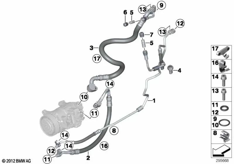 Compressor-Condenser Pressure Pipe for BMW F25 (OEM 64539228239). Original BMW.