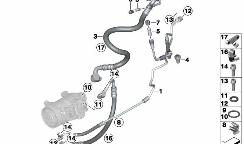 Tubería de succión evaporador-compresor OEM 64539228238 para BMW F25 (X3), F26 (X4). Original BMW.