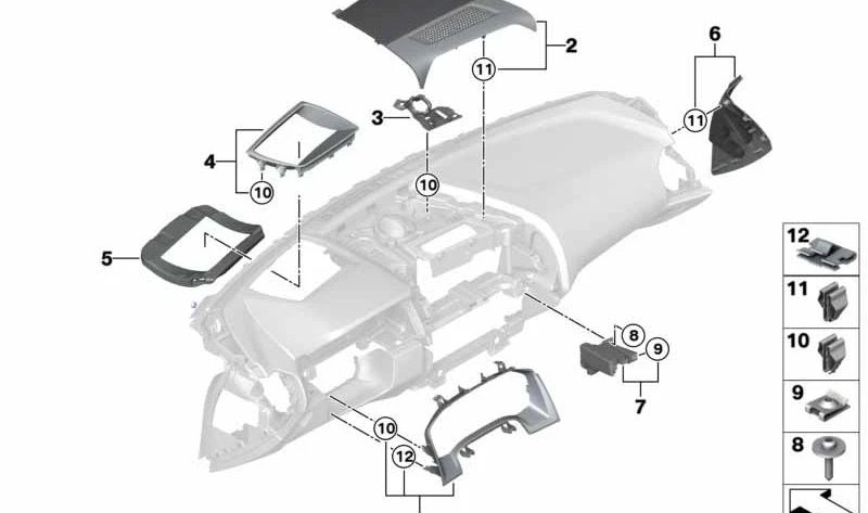 Rejilla altavoz central OEM 65139867047 para BMW F91, F92, F93, G14, G15, G16. Original BMW.