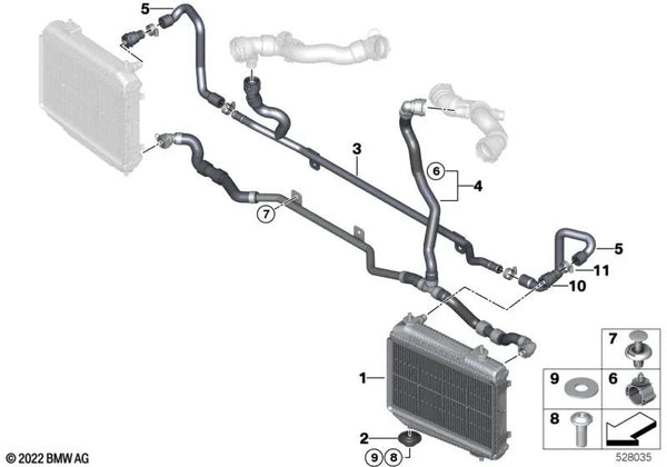 Tubería de refrigerante desplazada para BMW G87, G80, G81, G82, G83 (OEM 17128096431). Original BMW