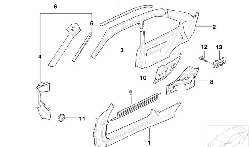 Panel lateral interior derecho OEM 41008151926 para BMW E36 (Todos los modelos compatibles: Berlina, Coupé, Touring, Compact, Cabrio). Original BMW.