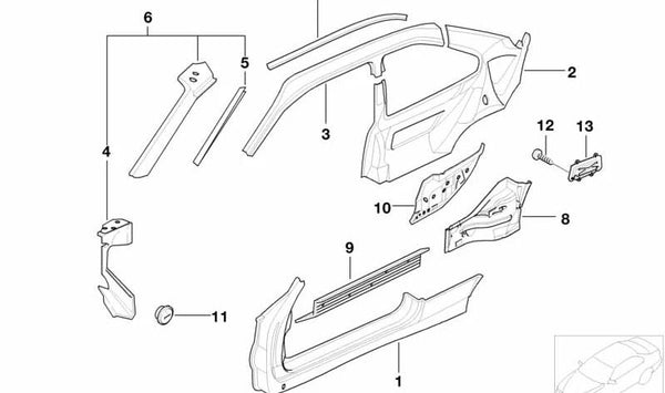 Panel lateral interior derecho OEM 41008151926 para BMW E36 (Todos los modelos compatibles: Berlina, Coupé, Touring, Compact, Cabrio). Original BMW.