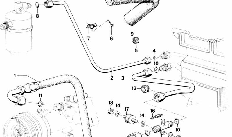 Tubo di condizionamento dell'aria OEM 64531368095 per BMW E24. BMW originale.