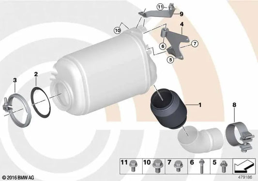 Soporte de catalizador cercano al motor para BMW F20, F21, F22, F30, F31, F34, F32, F33, F36, F07, F10, F11, F25 (OEM 18208515755). Original BMW