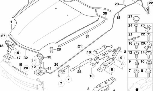 Sellado del capó delantero para BMW Z8 E52 (OEM 51718263571). Original BMW