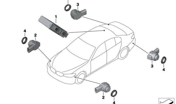 Sensor ultrasónico Alvit gris para BMW Serie 5 G30N, G31N Serie 6 G32N (OEM 66205A04CA4). Original BMW