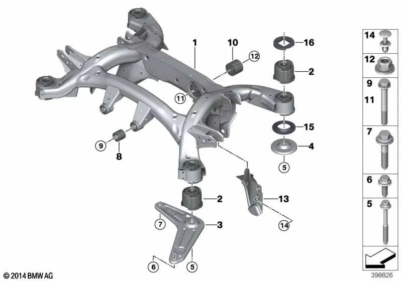 Tornillo hexagonal con arandela para BMW X5 E70, E70N, F15, F85, X6 E71, E72, F16, F86 (OEM 33326781201). Original BMW.